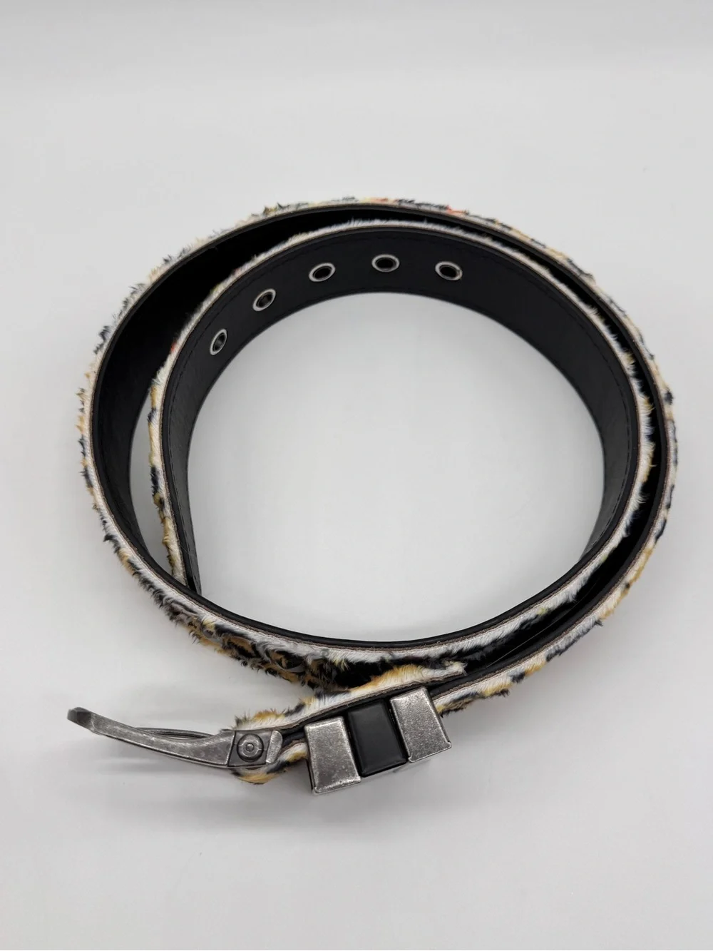 Ed Hardy Belt Size 34 Tiger Leopard Print Studded Faux Fur Rhinestone Buckle NWT